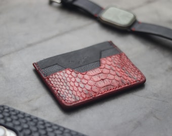 Hand-Crafted Bespoke Card Wallet Premium Exotic Python Skin \ Augustus - Venetian Red Python