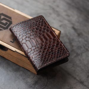 Premium Hand-Crafted Python Skin Bifold Card Wallet/ Artemus - Pecan Brown