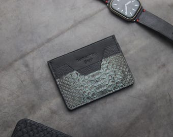 Hand-Crafted Bespoke Card Wallet Premium Exotic Python Skin \ Augustus - Iridium Grey