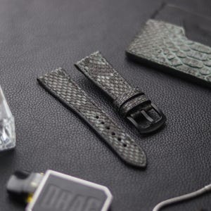 Handmade Hand-Stitched Iridium Grey Python Skin Bespoke Straps 24mm, 23mm, 21mm, 20mm, 19mm, 18mm Leather-Man Bespoke