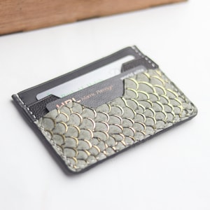 Porte-cartes fait main sur mesure, peau de poisson de tilapia exotique de qualité supérieure \ Augustus - gris acier