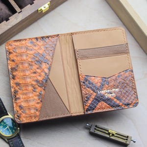 Cartera plegable de piel de pitón / Cartera exótica premium / El mejor regalo para él / El mejor regalo de aniversario / Piel de pitón marrón cobre