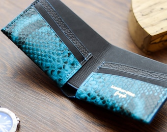 Handcrafted Python Skin Wallet - Exquisite Design. Premium Finishing and Quality - Perfect Gift For Him - Atticus - Cerulean Blue