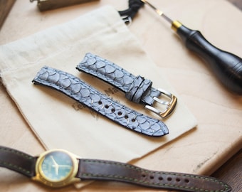 Handmade Hand-Stitched Tilapia Fish Bespoke Straps 24mm, 23mm, 21mm, 20mm, 19mm, 18mm | Leather-Man Bespoke