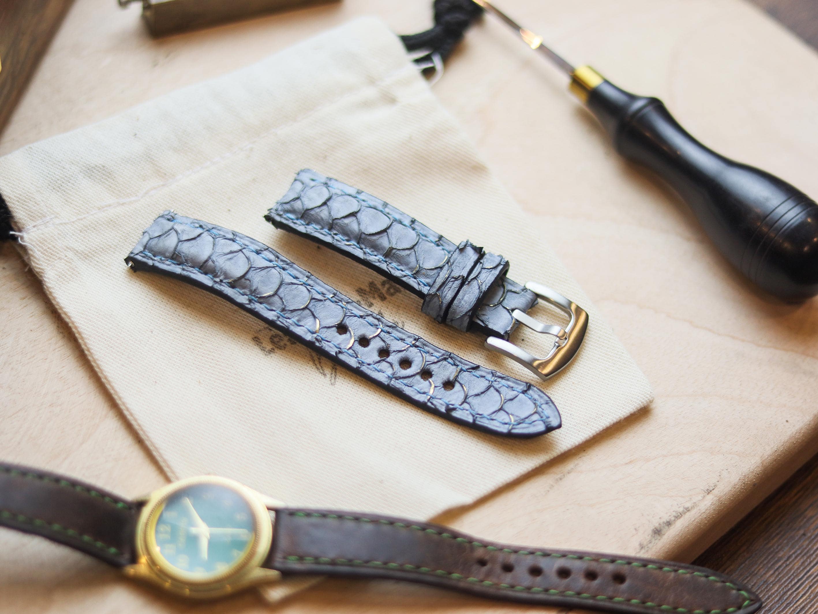Fish Strap Handmade Hand-stitched Tilapia Fish Bespoke Straps 24mm, 23mm, 21mm ...