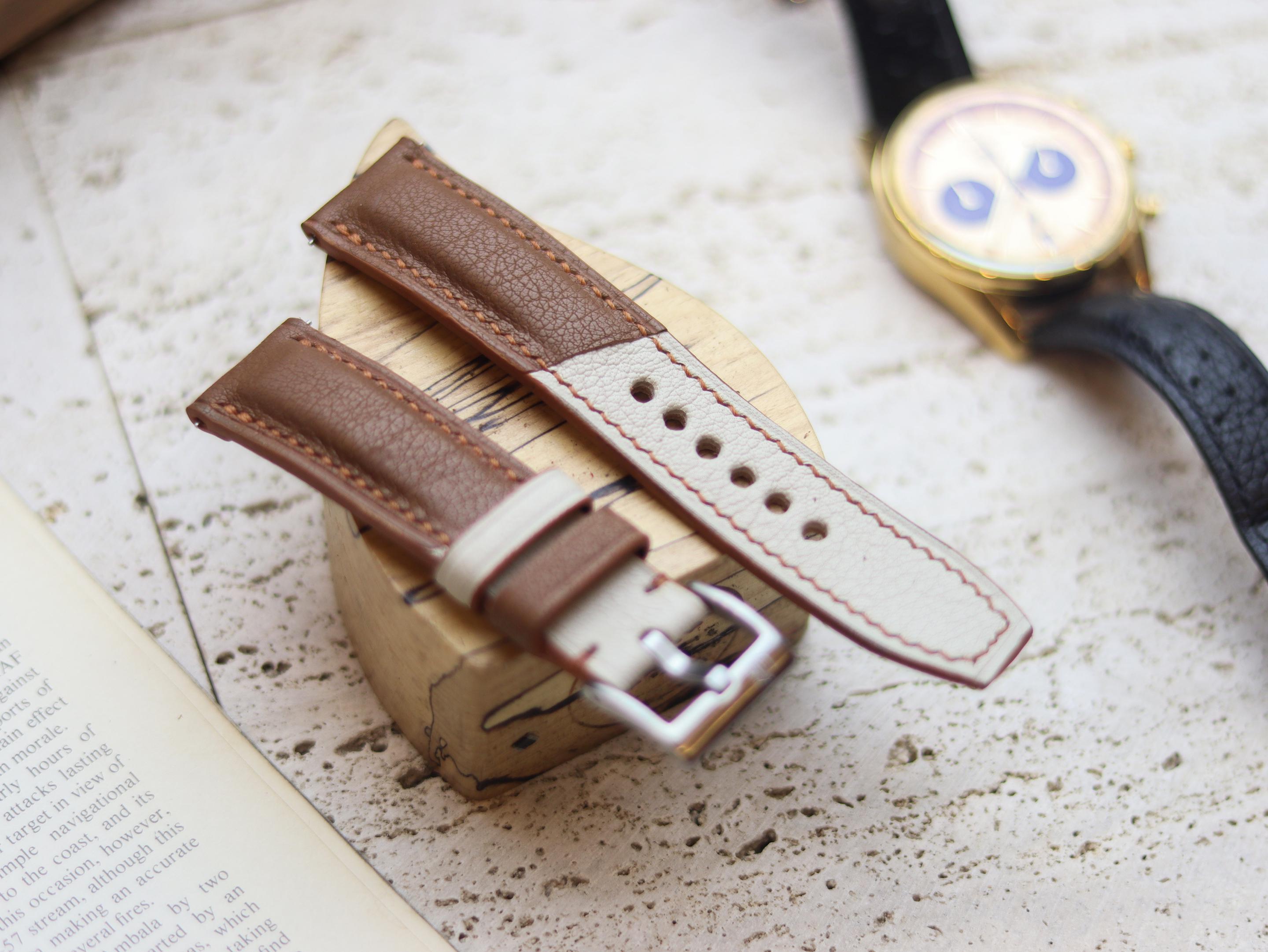 ハンドメイド、手縫い、イタリア製シェーブルビスポークストラップ 24 mm、23 mm、21 mm、20 mm、19 mm、18 mm |  Leather-Man Bespoke