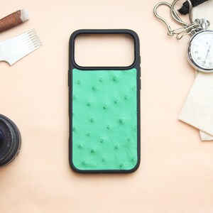 Ostrich Skin MagSafe Phone Case | Copper Brown Exotic Leather Accessory