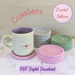 Coasters Crochet Pattern - PDF Download | Cotton Cord Coasters Downloadable Digital File Tutorial