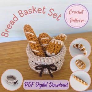 Bread Basket Set Crochet Pattern - PDF Download | Bakery Croissant Baguette Loaf Bread Basket Downloadable Amigurumi Digital File Tutorial
