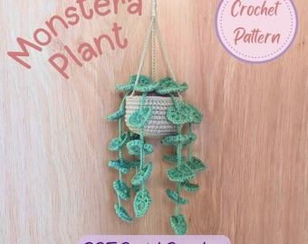 Wzór na szydełkową wiszącą roślinę Monstera: botaniczna dekoracja domu w stylu boho (do pobrania w formacie PDF)