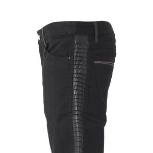 RIBBED SHORTS with leather  - Mens Black Denim Shorts with Leather trim - Jeans - Slim Shorts - Cyberpunk - Designer Jan Hilmer