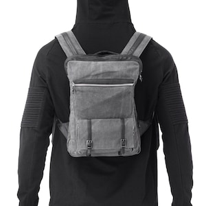 TRIPLE CLAW RUGZAK - denim leren gecombineerde laptoptas - avonturenrugzak - verstelbare schouderbanden - ontwerper Jan Hilmer