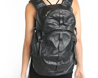 DINGO BACKPACK - Cyberpunk Leather Backpack - Unisex Black Leather Bag - Custom Brass Hardware - Designer Jan Hilmer