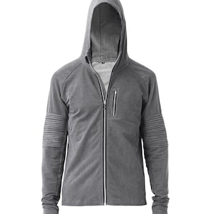OVERLAND - Men’s Hoody - Gray Cotton Zip Hoody Jacket - Front Pockets - Handcast Hardware - Moto Jacket - Luxe Hoodie - Designer Jan Hilmer