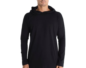 GOSHAWK HOODIE black - Organic cotton Long sleeve - Plant dyed shirt - Luxe shirt - Designer Jan Hilmer