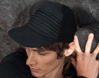 RIBBED BRIM HAT - Handmade Leather Cap hat - Black Lambskin -  Headwear - Cap hat- Designer Jan Hilmer