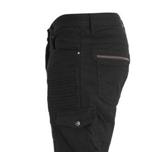 OUTER ORBIT SHORTS - Men&#39;s punk Black Cargo Shorts with Eight Pockets - Custom Brass Details - Slim Fit Shorts - Designer Jan Hilmer