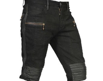 REVOLUTION SHORTS - Cyberpunk Mens Black Denim Shorts With