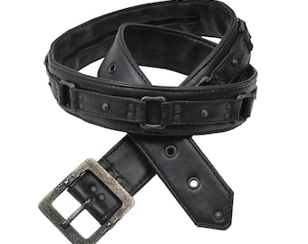 Square Ring Black Leather Belt - Jan Hilmer - Rocker Punk Style