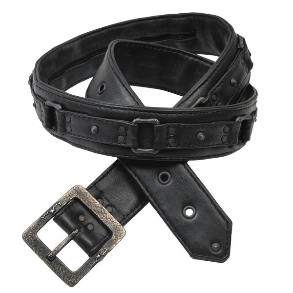 Square Ring Black Leather Belt - Jan Hilmer - Rocker Punk Style