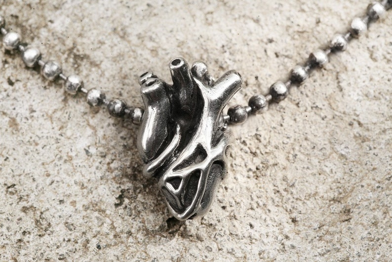 Solid Silver ANATOMICAL HEART NECKLACE Silver Pendant Etsy