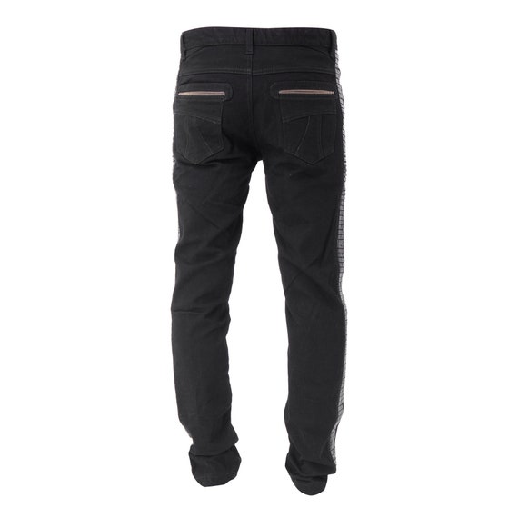 RIBBED JEANS - Mens Black Jeans With Leather - Moto Pants RIBBED JEANS - Mens Black Jeans With Leather - Moto Pants