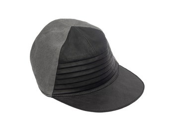 RIBBED BRIM HAT - Handmade Leather Cap hat - Black Lambskin -  Headwear - Cap hat- Designer Jan Hilmer