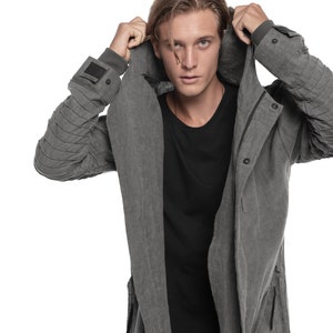 TROGON PARKA - 100% linen Jacket with leather accents - Men&#39;s linen parka - Handcast Hardware - Cyberpunk Hoodie - Jan Hilmer