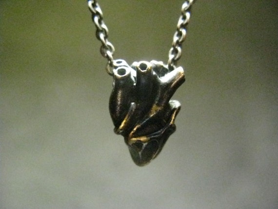 Solid Brass Antique Patina Designer Jan Hilmer Large ANATOMICAL HEART NECKLACE Super Detailed Human Heart Pendant Necklace