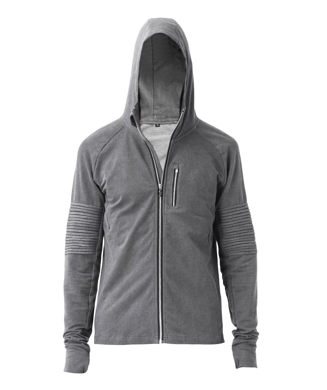 OVERLAND Mens Hoody Gray Cotton Zip Hoody Jacket Front Pockets Handcast