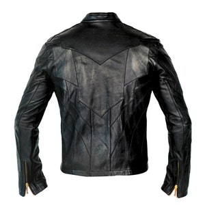 HORNET Men's Leather Jacket Black Lambskin Front - Etsy