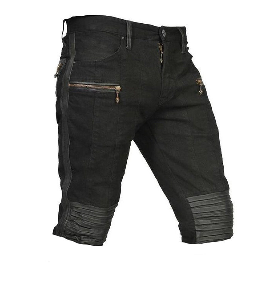 ★BADBLOOD★ Cosmo Graphic Bermuda Pants Black Check w-srt25 REVOLUTION SHORTS - Cyberpunk Mens Black Denim Shorts With