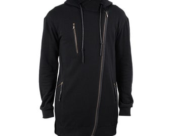 LARK HOODY - Schwarzer Bio-Baumwoll-Hoodie - Kapuzen-Herren-Kapuzenjacke - Handcast-Hardware - Cyberpunk-Herren-Hoodie - Designer Jan Hilmer