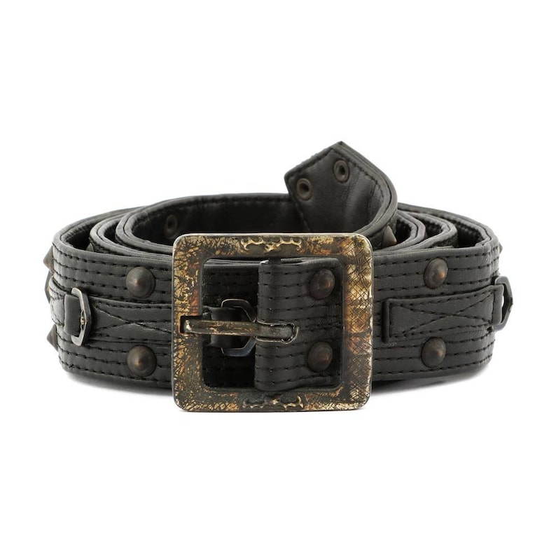 D RING BELT Mens Black Leather Belt With Hand Cast D Rings Rocker Punk
