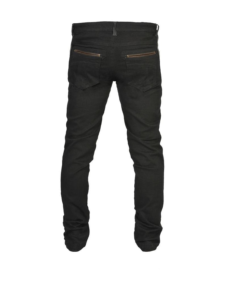 ICON JEANS Mens Black Jeans With Leather Stripes Mens - Etsy