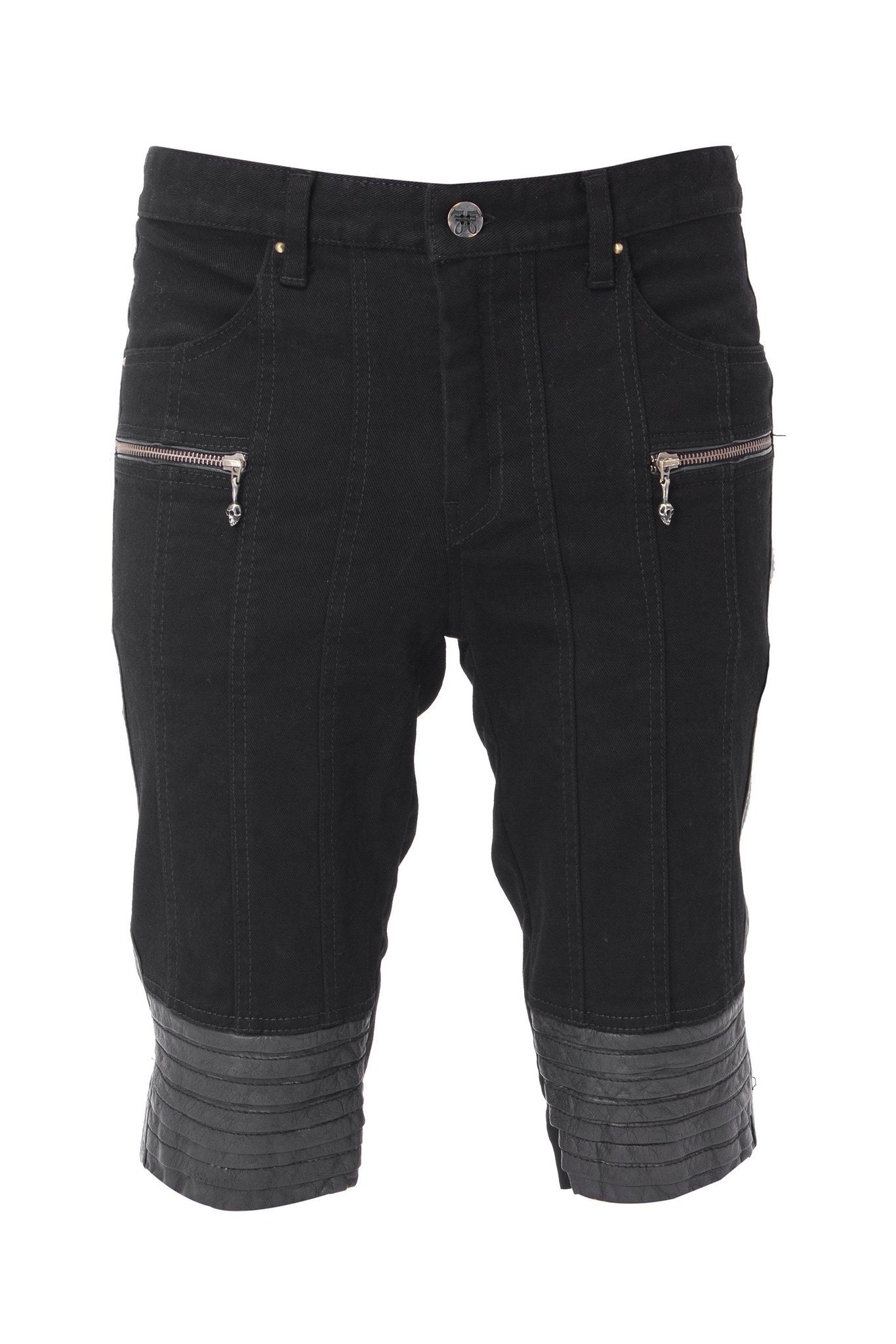 REVOLUTION SHORTS - Cyberpunk Mens Black Denim Shorts With