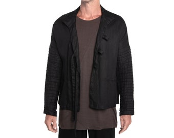 TAIKO - Chaqueta kimono de lino para hombre: abrigo japonés con lazo frontal