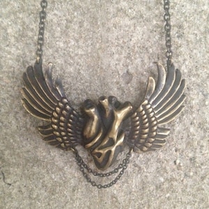 Solid Brass Antique Patina Designer Jan Hilmer Large ANATOMICAL HEART NECKLACE Super Detailed Human Heart Pendant Necklace
