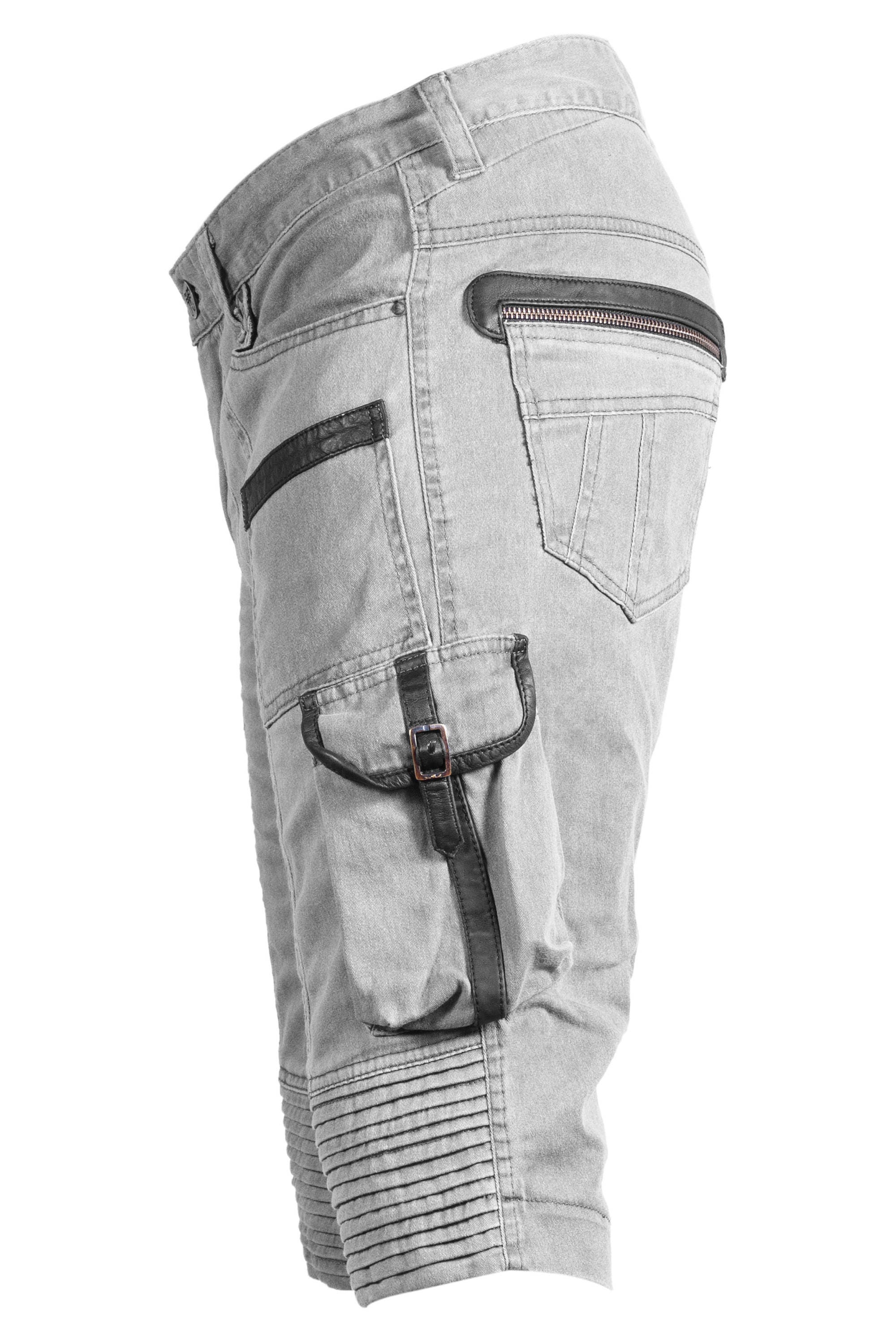 SIDE BUCKLE SHORTS - Mens Cargo Shorts With Leather Trim