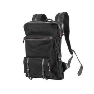 TRIPLE CLAW RUGZAK - zwarte denimleren laptoptas - avonturenrugzak - Designer Jan Hilmer