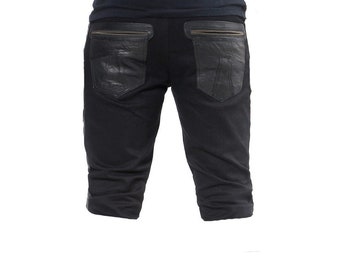 REVOLUTION SHORTS - Cyberpunk Mens Black Denim Shorts With