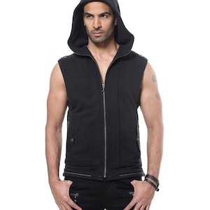 ELK SLEEVELESS HOODY - Hooded Men&#39;s Vest - Black Hoody - Custom Hardware - Hoodie - Designer Jan Hilmer