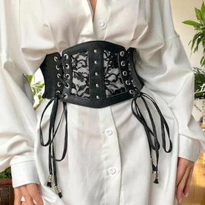 Corset Belt, Underbust Corset, Leather Corset Belt, Belt, Slimming Body Elastic Bustier, PU Leather and Lace , gift for her, Christmas gift