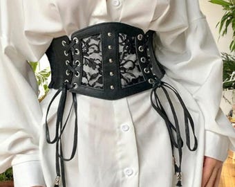 Lace-Up Underbust Corset Belt: PU Leather Waist Cincher