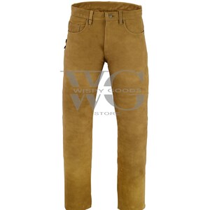 Pantaloni da uomo in pelle nabuk - Pelle bovina marrone chiaro, stile motociclista - Regalo - Pantaloni in vera pelle nappa