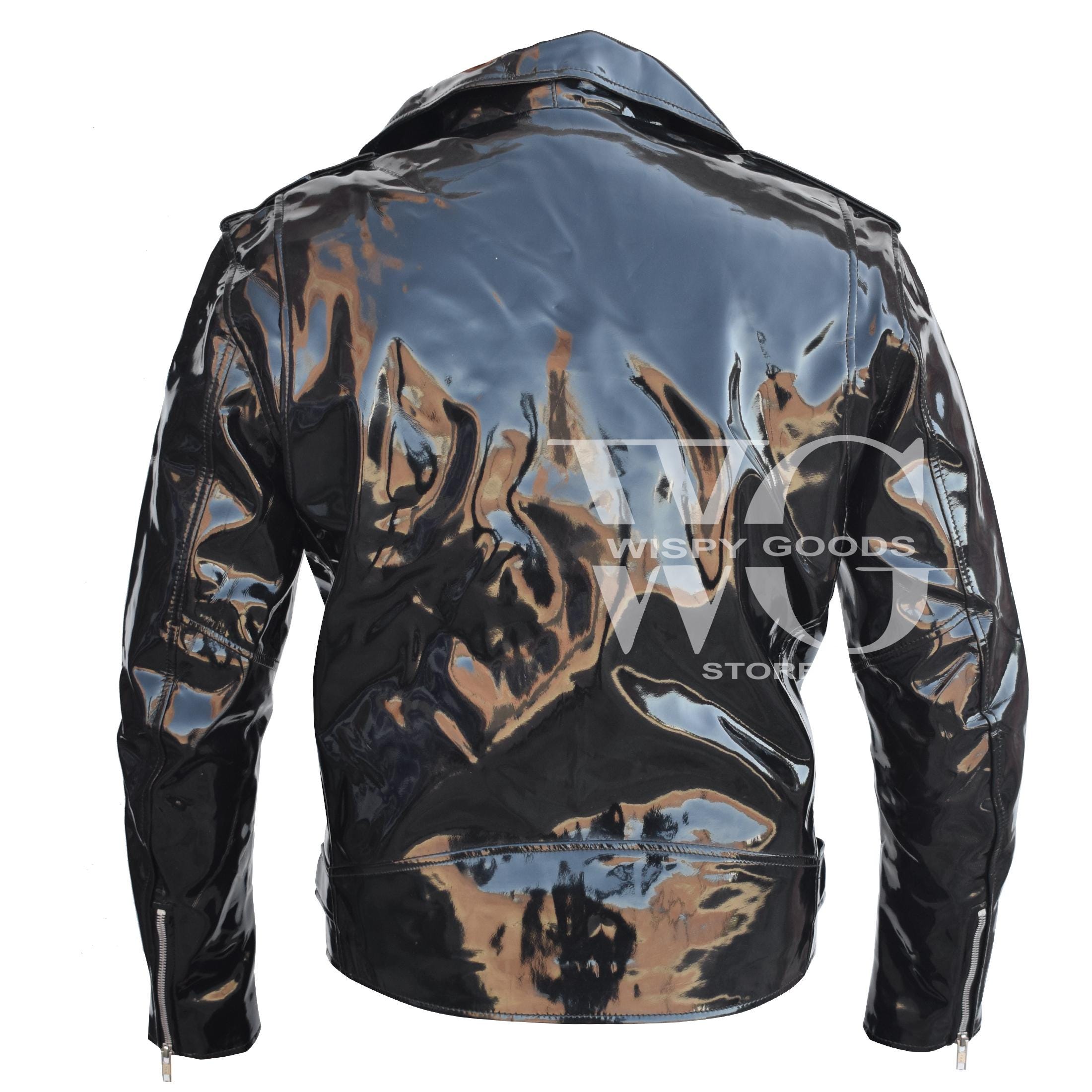 Men's Glossy Black PVC Biker Jacket: Gothic Punk Brando Style - Etsy