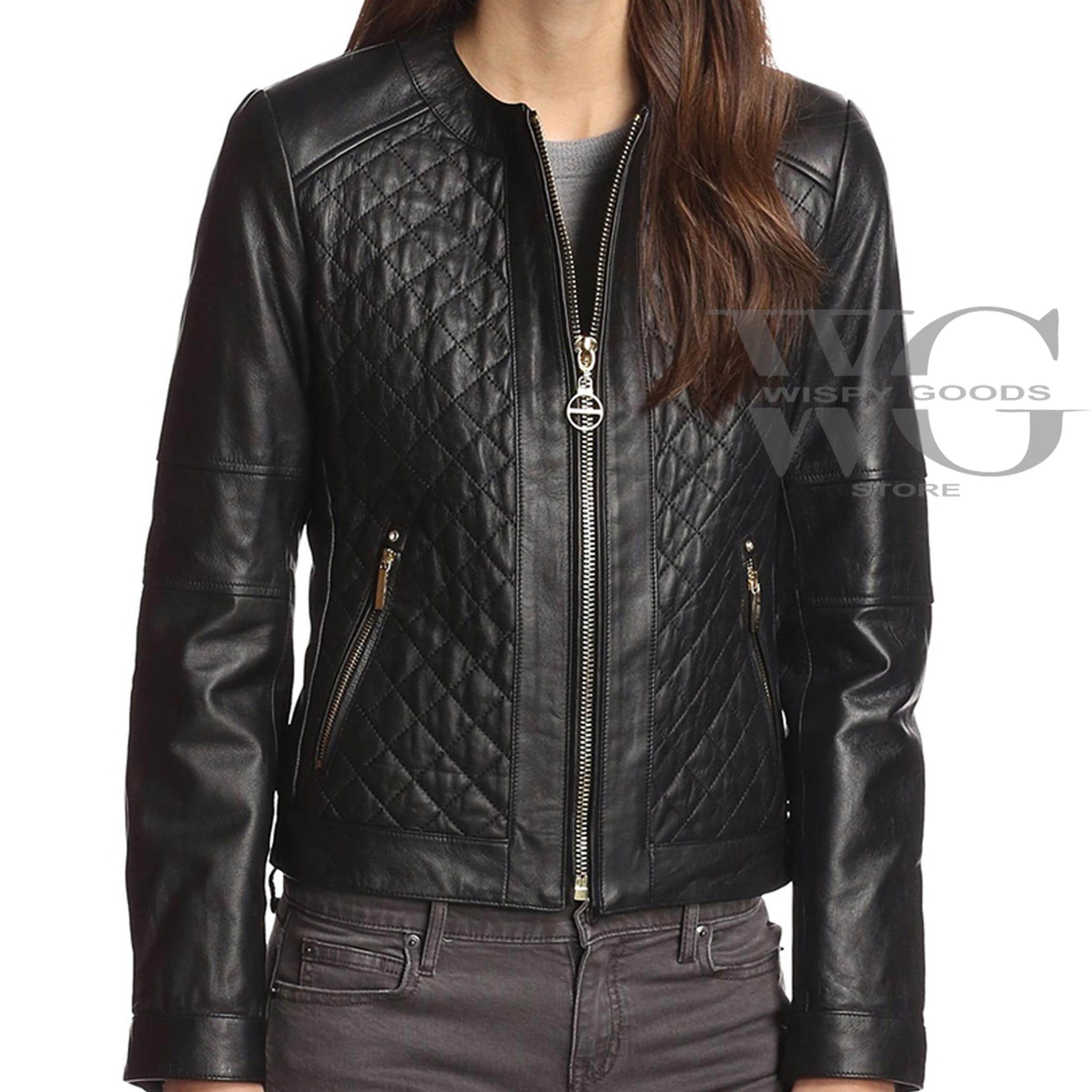 ブラックレザーコート キルティングデザイン レディース ブラックレザーキルティングジャケット - フィットバイカー