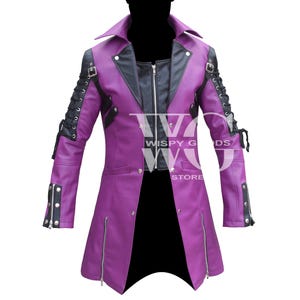 Purple Leather Gothic Coat: Mens Military Cosplay Jacket