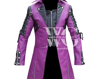 Purple Leather Gothic Coat: Mens Military Cosplay Jacket