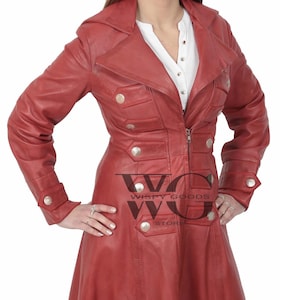 Roter Echtleder Trenchcoat: Militärstil, Custom Fit